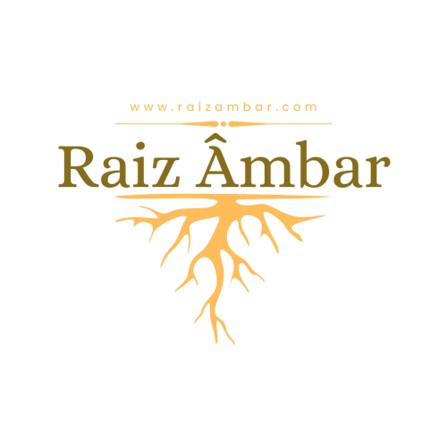 Logo Raiz Âmbar, marca de produtos naturais.
